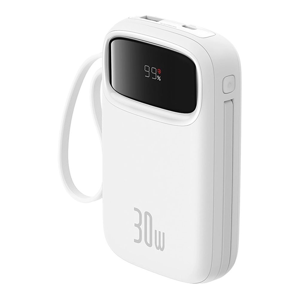 Powerbank Baseus QPow2 10000mAh 30W με ενσωματωμένα καλώδια 2xType-C Λευκό
