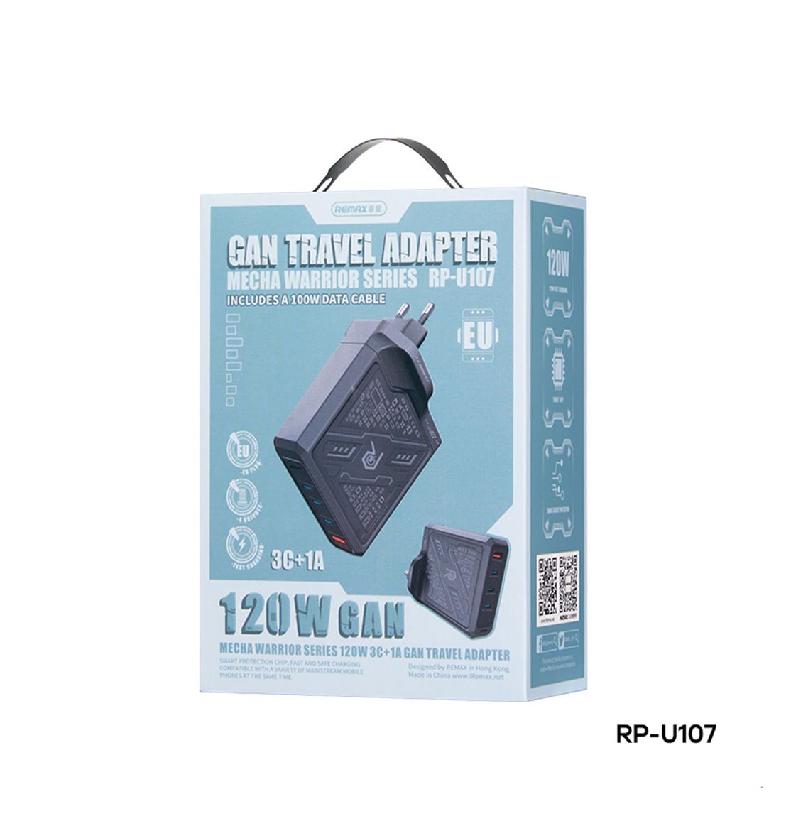 Φορτιστής REMAX Mecha Warrior Series RP-U107 120W GaN 3xC/1xUSB+ Καλώδιο Type-C 100W Μαύρο