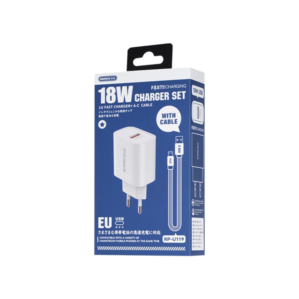 Φορτιστής REMAX Kiddy Series 18W RP-U119 Charger USB-A με Καλώδιο Lightning Λευκό