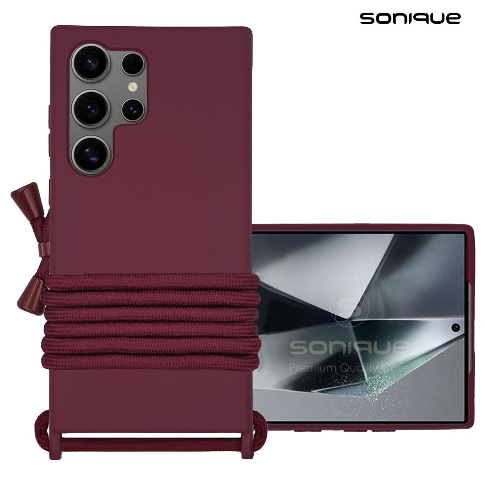 Θήκη Σιλικόνης με Κορδόνι CarryHang Sonique Samsung Galaxy S24 / S24 Plus / S24 Ultra / S24 FE Μπορντό