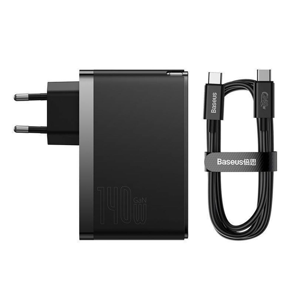 Φορτιστής Baseus GaN5 Pro Quick Charger 2xUSB-C + USB 140W με καλώδιο Type-C Μαύρο