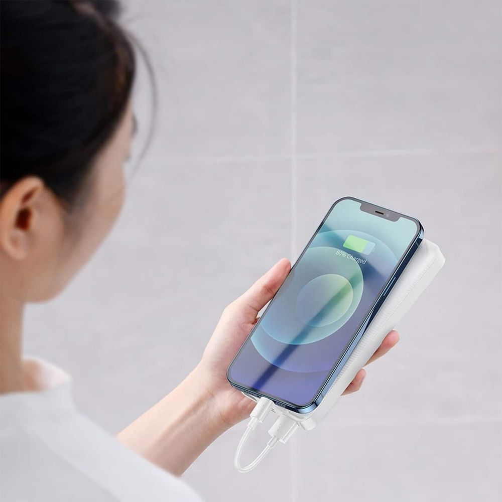 Powerbank Baseus Bipow 10000mAh, με 2 Θύρες USB-A και Θύρα USB-C, 20W PD Λευκό