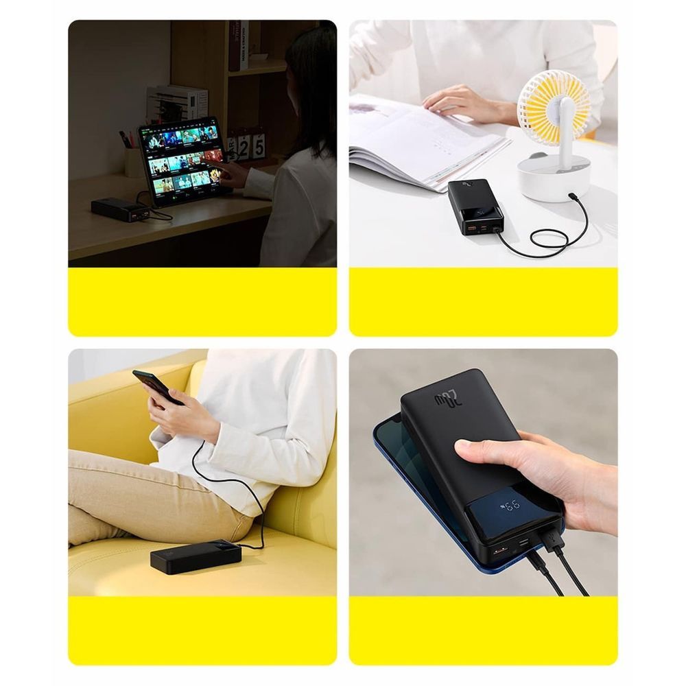 Powerbank Baseus Bipow 10000mAh, με 2 Θύρες USB-A και Θύρα USB-C, 20W PD Λευκό