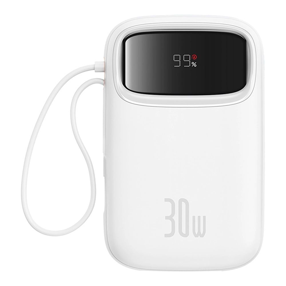 Powerbank Baseus QPow2 10000mAh 30W με ενσωματωμένα καλώδια 2xType-C Λευκό