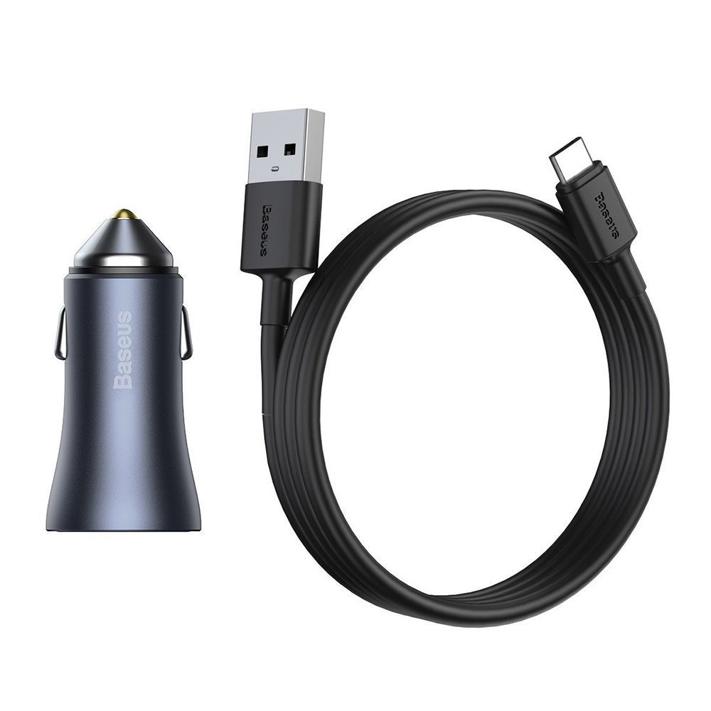 Φορτιστής Αυτοκινήτου Baseus Contactor Pro USB+USB-C QC4.0+, PD, SCP, 40W με καλώδιο Type C 1m Γκρι