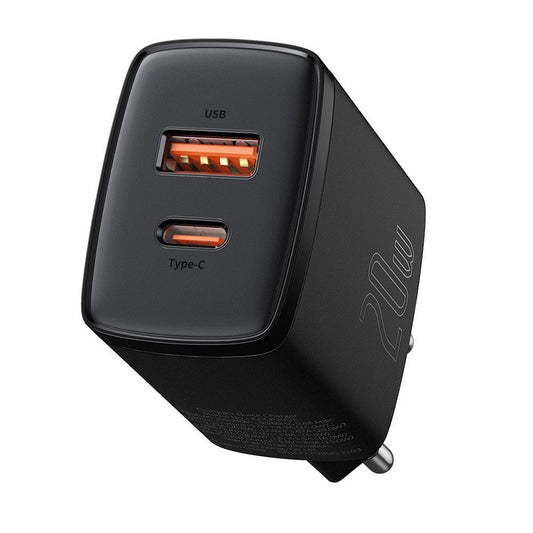 Φορτιστής Baseus Compact Quick Charger 20W Type C & USB-A Μαύρο / Λευκό