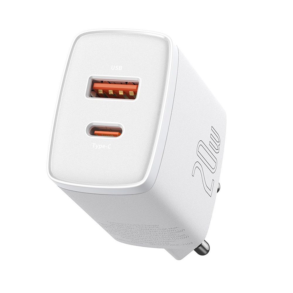 Φορτιστής Baseus Compact Quick Charger 20W Type C & USB-A Μαύρο / Λευκό