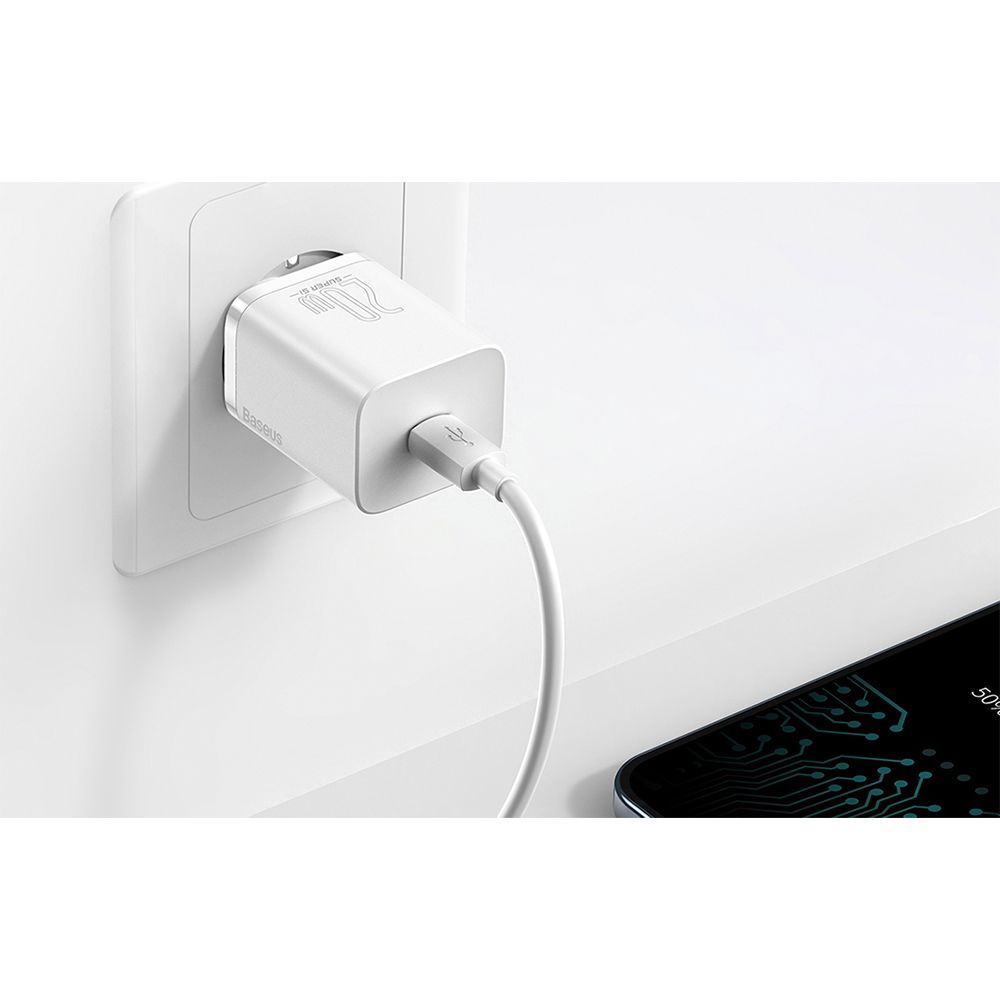 Φορτιστής Baseus Super Si Quick Charger 1C 20W Type C με Καλώδιο Lightning 1m Μαύρο / Λευκό