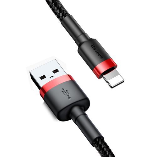 Καλώδιο Baseus Cafule Braided USB 2.0 / Lightning 2.4A 1m Μαύρο / Κόκκινο