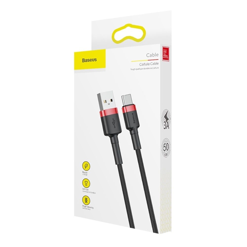 Καλώδιο Baseus Cafule Braided USB / Type C QC3.0 3A 0.5m Μαύρο / Κόκκινο