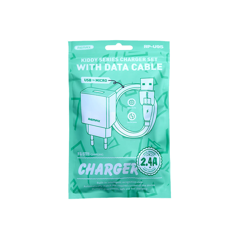 Φορτιστής REMAX Kiddy Series 2.4A 12W RP-U95 Charger USB-A με Καλώδιο Micro USB Λευκό
