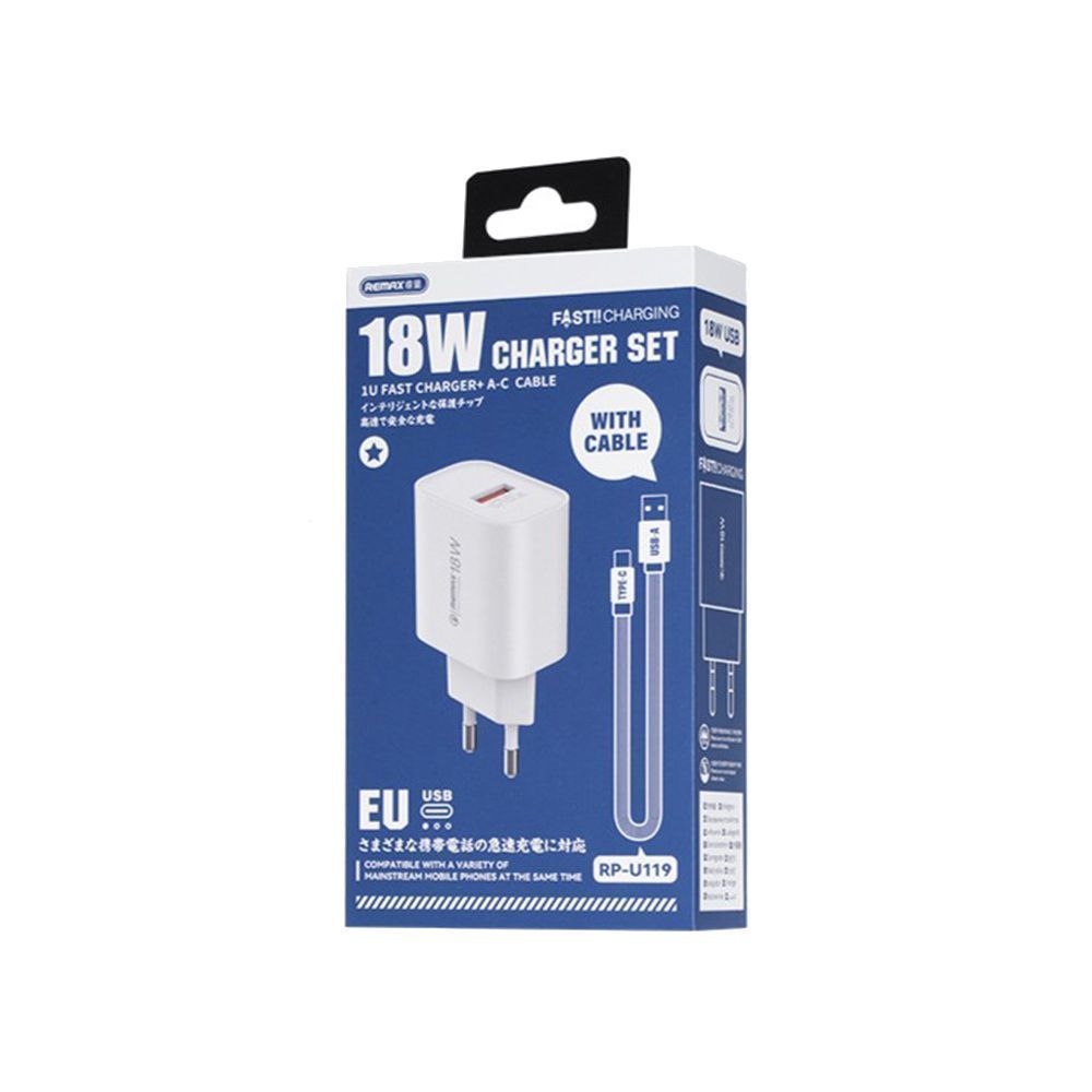 Φορτιστής REMAX Kiddy Series 18W RP-U119 Charger USB-A με Καλώδιο Type C Λευκό